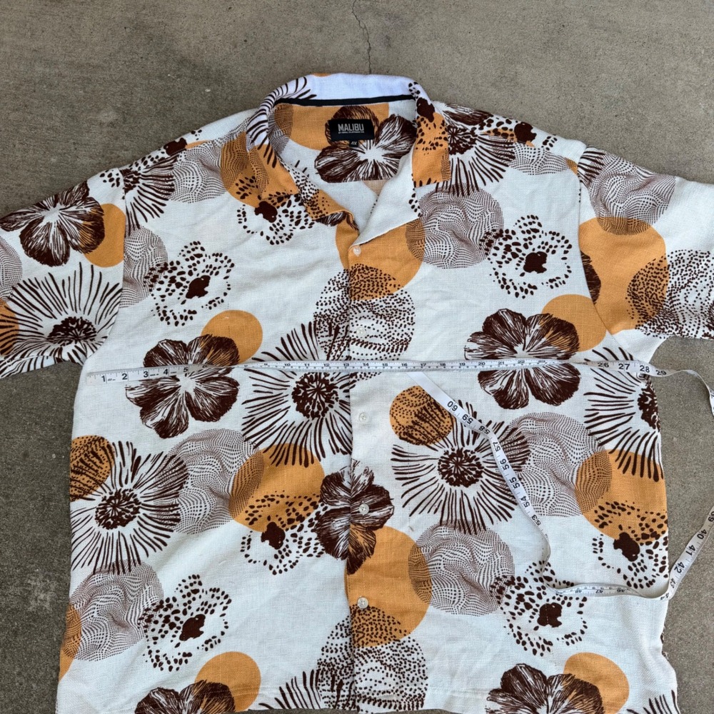 Malibu by Drill Clothing Co Mens 4X Abstract Floral Button Up Shirt Brown Ochre - Picture 5 of 8
